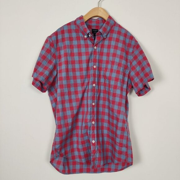 J. Crew Men's Button Down Plaid Shirt in Red Blue Size Medium 100% Cotton Office - Picture 1 of 7